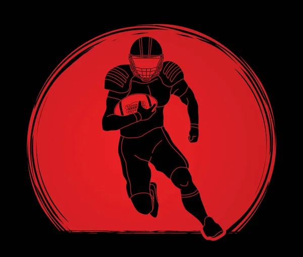 美国足球运动员在阳光背景图形矢量上的动作设计 — 图库矢量图片