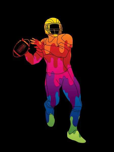 Amerikan Futbolu Oyuncu Eylem Renkli Grafik Vektör Kullanılarak Tasarlanmış — Stok Vektör