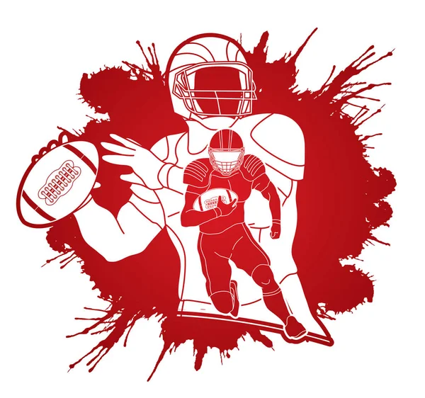 小组美国橄榄球运动员 运动员行动 体育概念在飞溅的血液背景图载体设计了 — 图库矢量图片