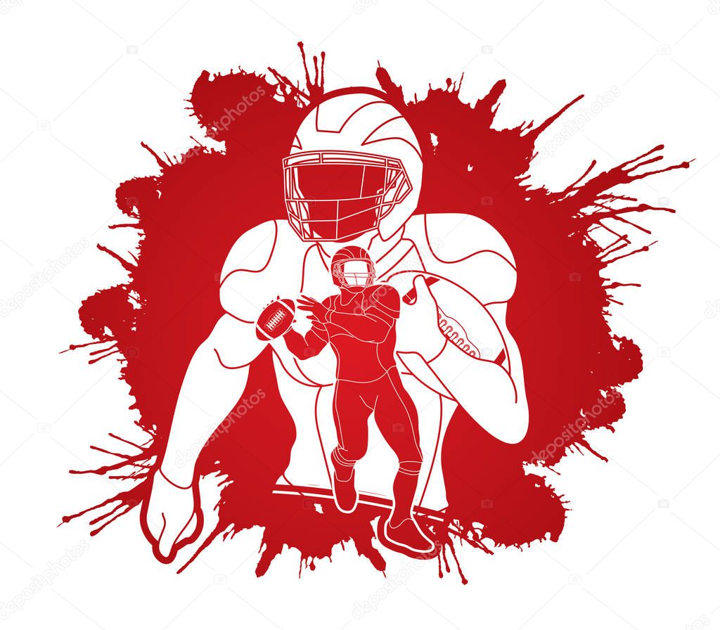 Group of American football player, Sportsman action, sport concept designed on splatter blood background graphic vector.