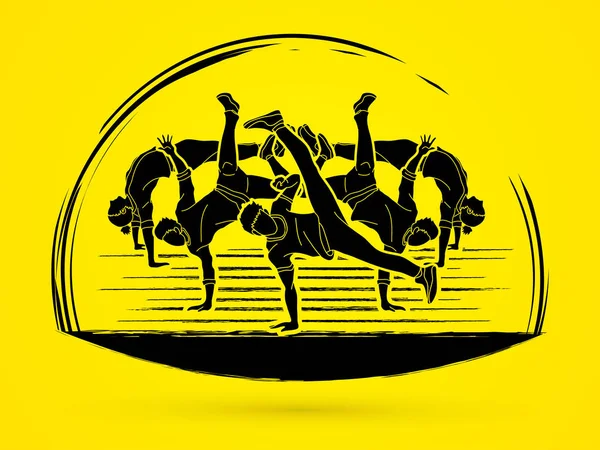 Skupina Lidí Tanec Street Dance Akce Spolu Tančit Grafický Vektorový — Stockový vektor