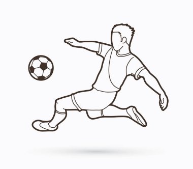 Futbol oyuncu ters takla atarak tekme, Tepegöz tekme eylem anahat grafik vektör