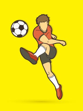 Bir top eylem grafik vektör çekim futbolcu