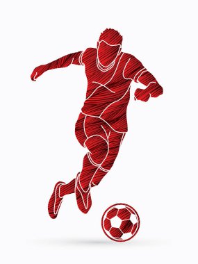 Grunge fırça grafik vektör kullanılarak tasarlanmış bir top eylem çekim futbolcu.