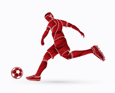 Grunge fırça grafik vektör kullanılarak tasarlanmış bir top eylem çekim futbolcu.