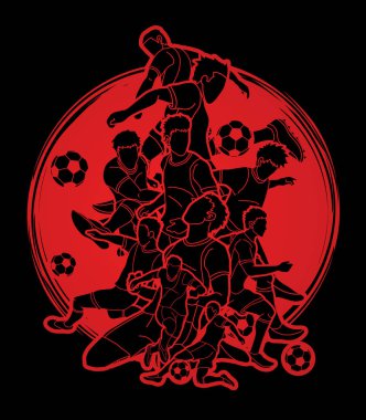 Güneş ışığı arka plan grafik vektör tasarlanmış futbol oyuncu takım kompozisyon.