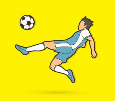 Futbol oyuncu ters takla atarak tekme, Tepegöz tekme eylem grafik vektör