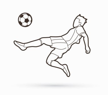 Futbol oyuncu ters takla atarak tekme, Tepegöz tekme eylem anahat grafik vektör