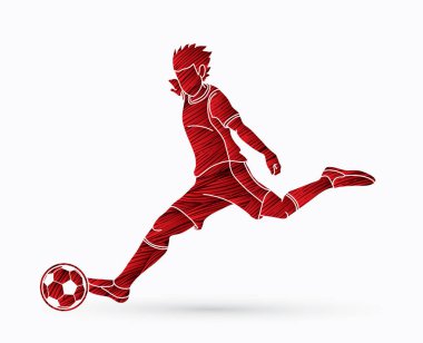 Grunge fırça grafik vektör kullanılarak tasarlanmış bir top eylem çekim futbolcu.