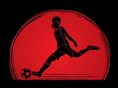 Güneş ışığı arka plan grafik vektör tasarlanmış bir top eylem çekim futbolcu