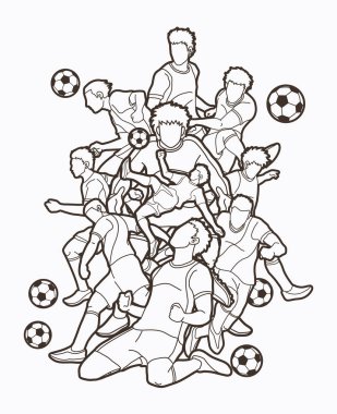 Futbol oyuncu takım kompozisyon anahat grafik vektör.