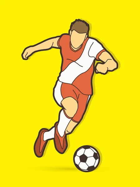 Joueur Football Tirant Vecteur Graphique Action Balle — Image vectorielle