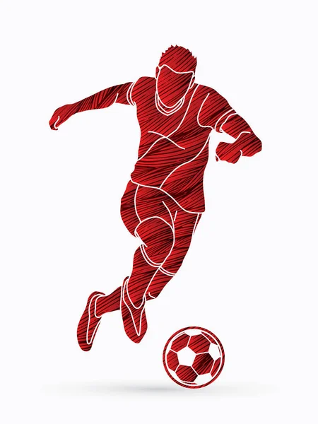 Grunge fırça grafik vektör kullanılarak tasarlanmış bir top eylem çekim futbolcu.