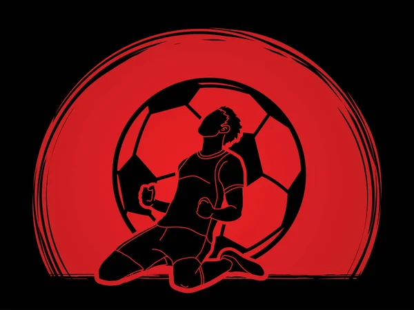 Joueur Football Action Gagnante Conçue Sur Fond Lumière Soleil Vecteur — Image vectorielle