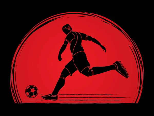 Jugador Fútbol Que Dispara Una Acción Pelota Diseñada Vector Gráfico — Archivo Imágenes Vectoriales