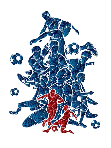 Composition Équipe Footballeur Conçue Aide Vecteur Graphique Brosse Grunge — Image vectorielle