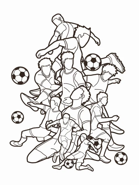 Futbol Oyuncu Takım Kompozisyon Anahat Grafik Vektör — Stok Vektör