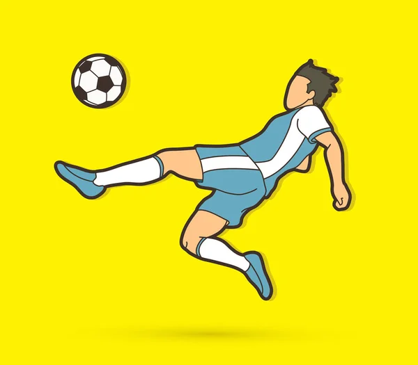 Jogador Futebol Somersault Kick Overhead Kick Action Vector Gráfico — Vetor de Stock