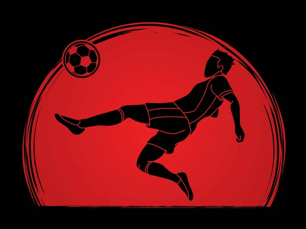 Jugador Fútbol Patada Salto Mortal Acción Patada Aérea Diseñada Vector — Archivo Imágenes Vectoriales