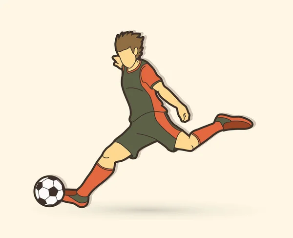 Jugador Fútbol Disparando Vector Gráfico Acción Pelota — Vector de stock