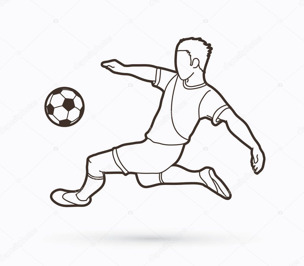 Soccer player somersault kick , overhead kick action outline graphic vector