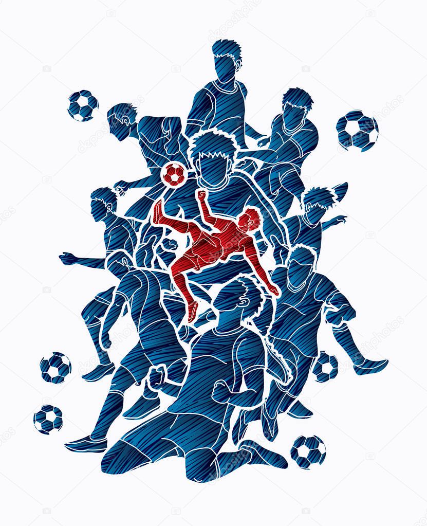 Soccer player team composition designed using grunge brush graphic vector.