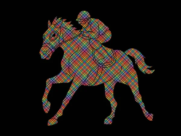 Jockey Rider Häst Utformade Slang Racing Med Färgglada Bildpunkter Grafisk — Stock vektor