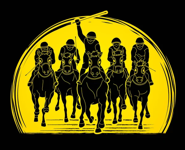 Jockey Caballo Caballo Manguera Carreras Diseñadas Sobre Luz Del Sol — Vector de stock