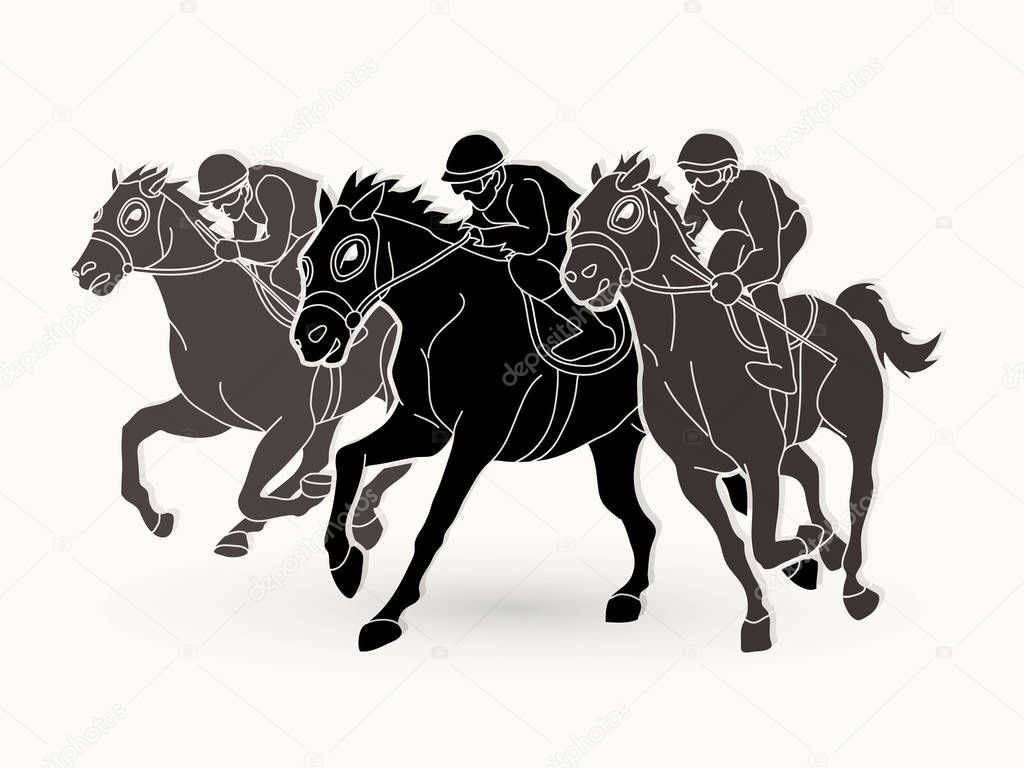 Jockey riding horse, hose racing graphic vector.