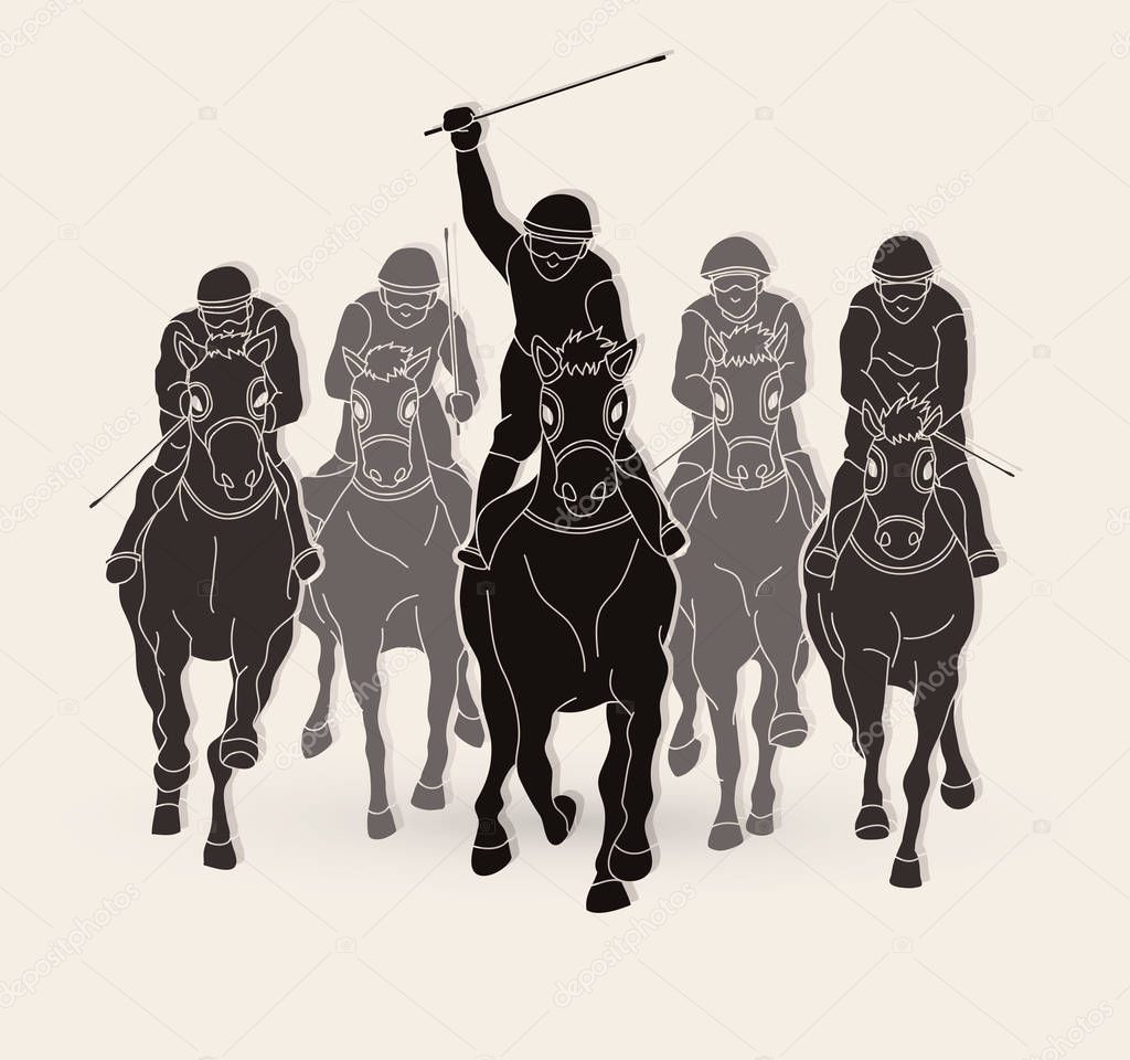 Jockey riding horse, hose racing graphic vector.