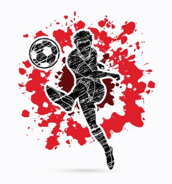 Sıçramak renk arka plan grafik vektör tasarlanmış bir top eylem çekim futbolcu