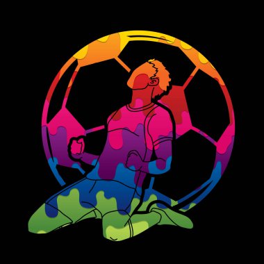 Futbol oyuncusu renkli grafik vektör kullanılarak tasarlanmış kazanan eylem.