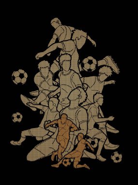 Futbol takım kompozisyon, geometrik desen grafik vektör kullanılarak tasarlanmış futbol oyuncu eylem