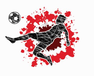 Futbol oyuncu takla kick, Tepegöz tekme sıçramak renk arka plan grafik vektör tasarlanmış eylem