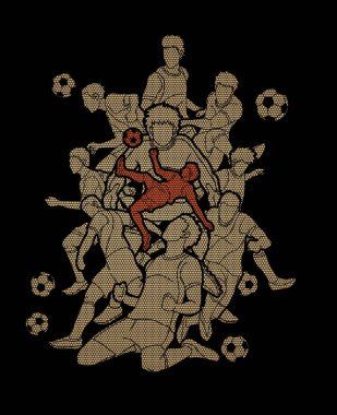 Futbol takım kompozisyon, geometrik desen grafik vektör kullanılarak tasarlanmış futbol oyuncu eylem