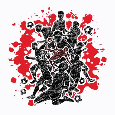 Futbol takım kompozisyon, sıçramak renk arka plan grafik vektör tasarlanmış futbol oyuncu eylem