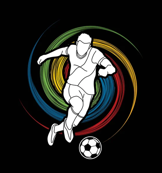 Joueur Football Tirant Une Action Balle Conçue Sur Vecteur Graphique — Image vectorielle