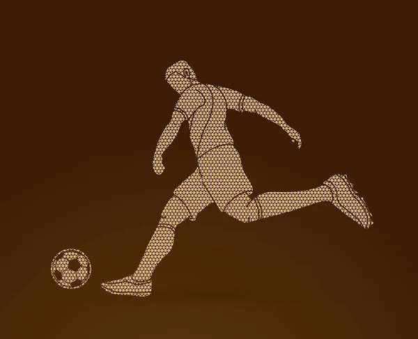 Fotbollspelare Skytte Ball Åtgärder Utformade Med Geometriska Mönster Grafisk Vector — Stock vektor