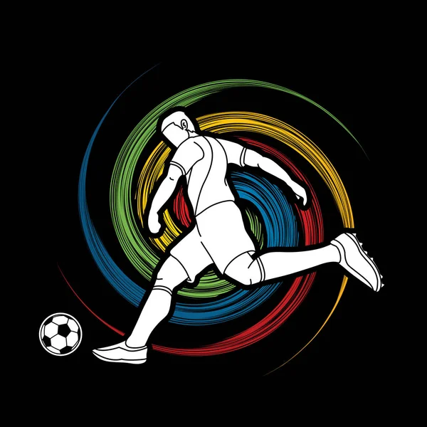 Joueur Football Tirant Une Action Balle Conçue Sur Vecteur Graphique — Image vectorielle