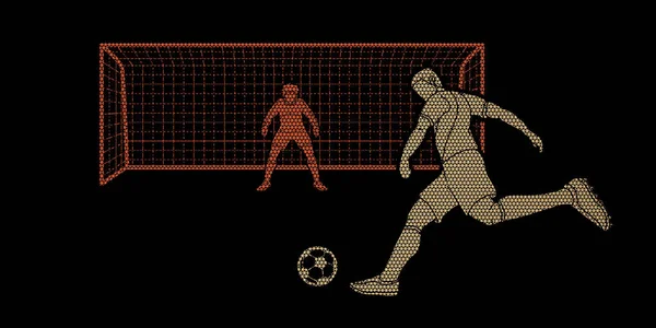 Jugador Fútbol Pateando Pelota Con Acción Pie Portero Diseñado Utilizando — Vector de stock