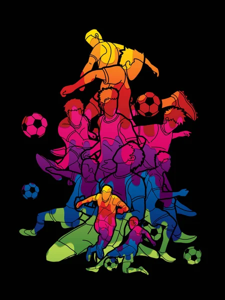 Futbol takım kompozisyon, renkli grafik vektör kullanılarak tasarlanmış futbol oyuncu eylem.