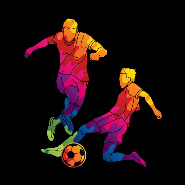 Acción Jugador Fútbol Diseñado Utilizando Colorido Vector Gráfico — Vector de stock