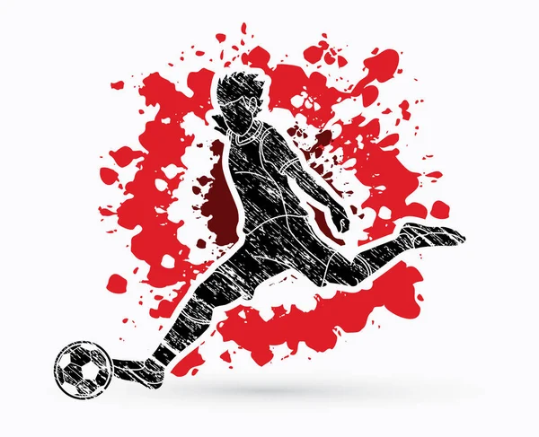 Joueur Football Tirant Une Action Balle Conçue Sur Vecteur Graphique — Image vectorielle