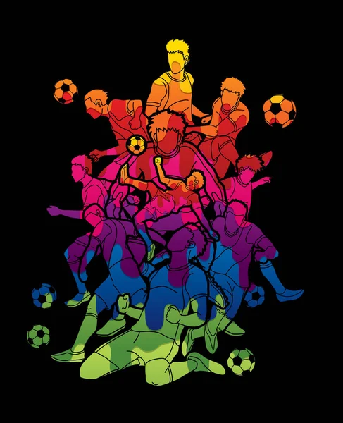 Zusammensetzung Der Fußballmannschaft Fußballspieler Action Mit Farbenfrohen Grafikvektoren — Stockvektor