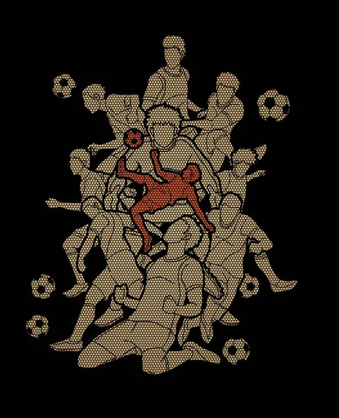 Futbol takım kompozisyon, geometrik desen grafik vektör kullanılarak tasarlanmış futbol oyuncu eylem