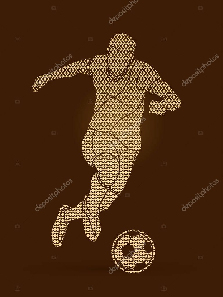 Soccer player shooting a ball action  designed using geometric pattern graphic vector