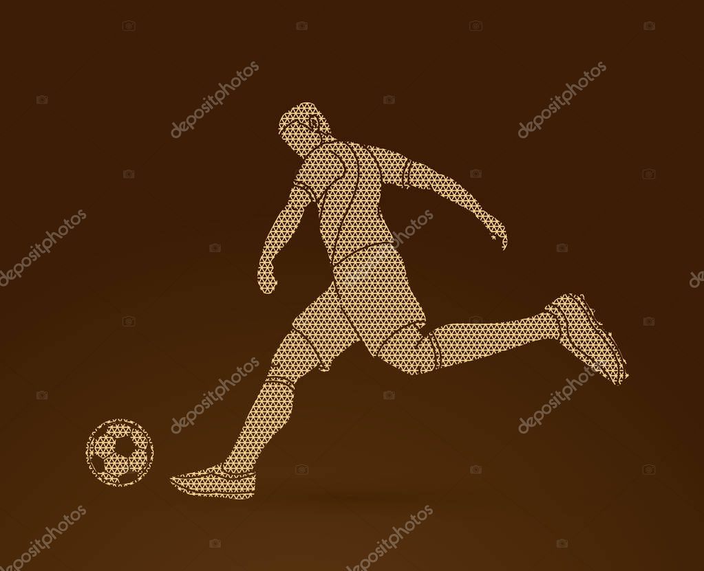 Soccer player shooting a ball action  designed using geometric pattern graphic vector