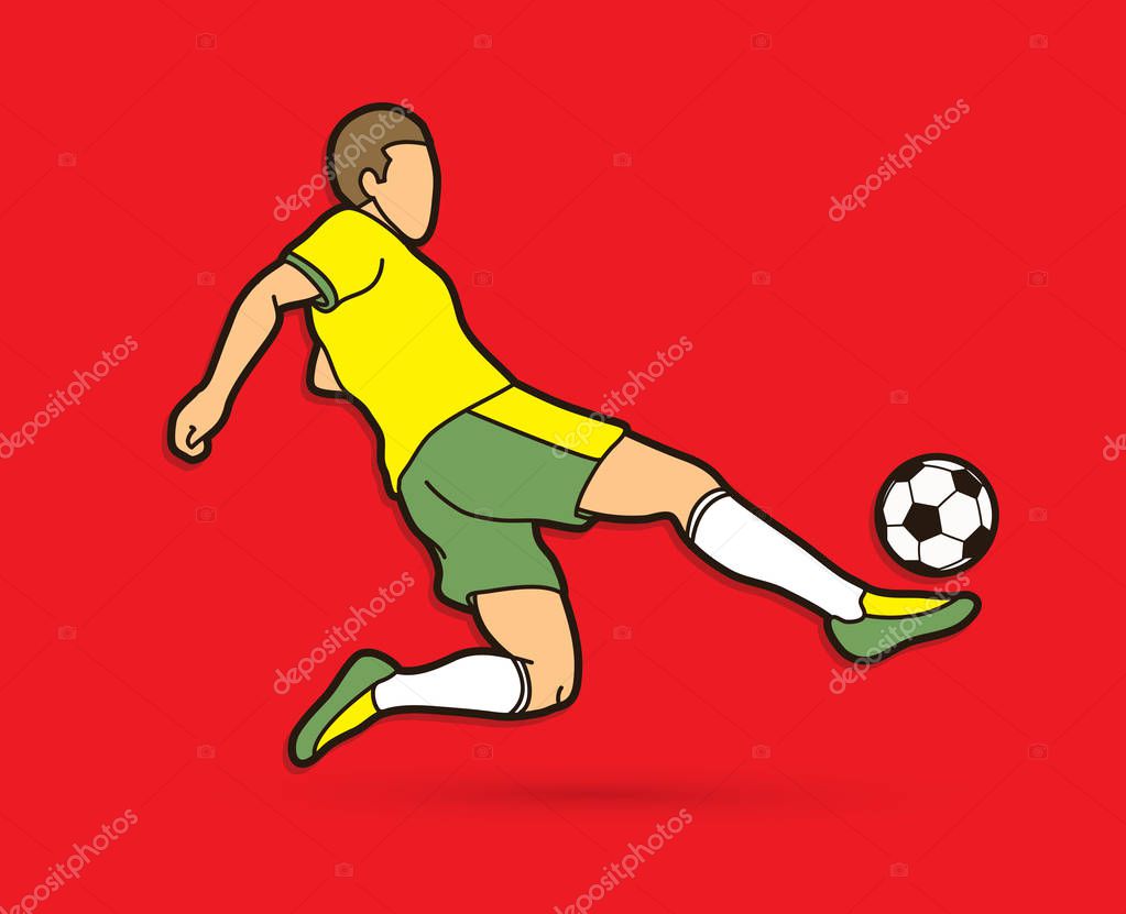 Soccer player somersault kick , overhead kick action graphic vector