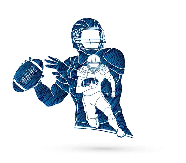 Joueur Football Américain Sportsman Action Concept Sportif Conçu Aide Vecteur — Image vectorielle