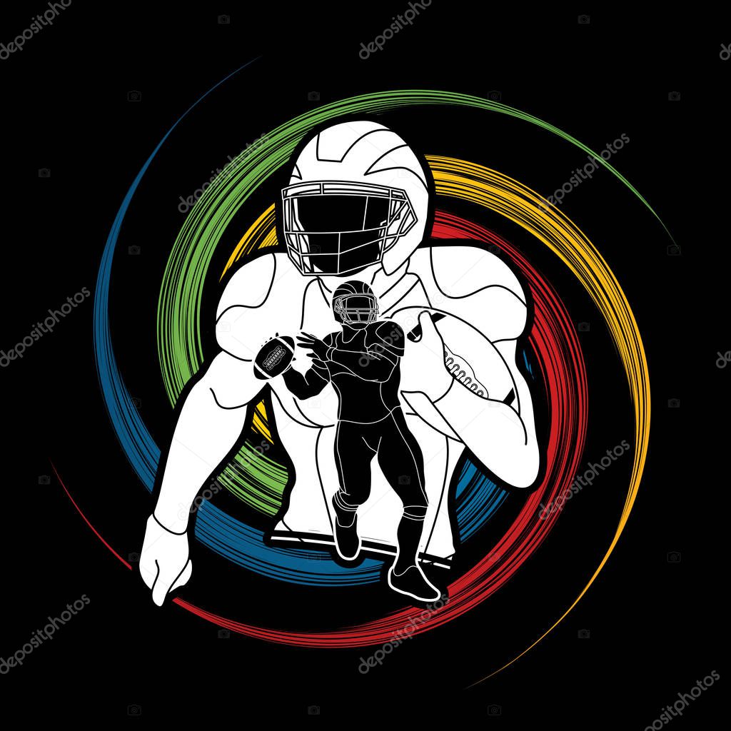 American football player, Sportsman action, sport concept designed on spin wheel background graphic vector.